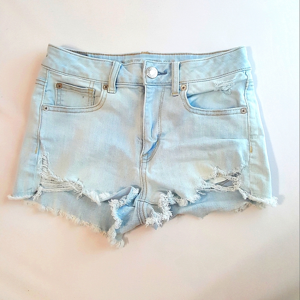 AE Light Wash Distress Jean Shortie Shorts